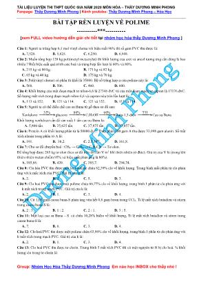 Tài liệu luyện thi THPT Quốc gia môn Hóa học năm 2020 - Bài tập rèn luyện về polime - Dương Minh Phong
